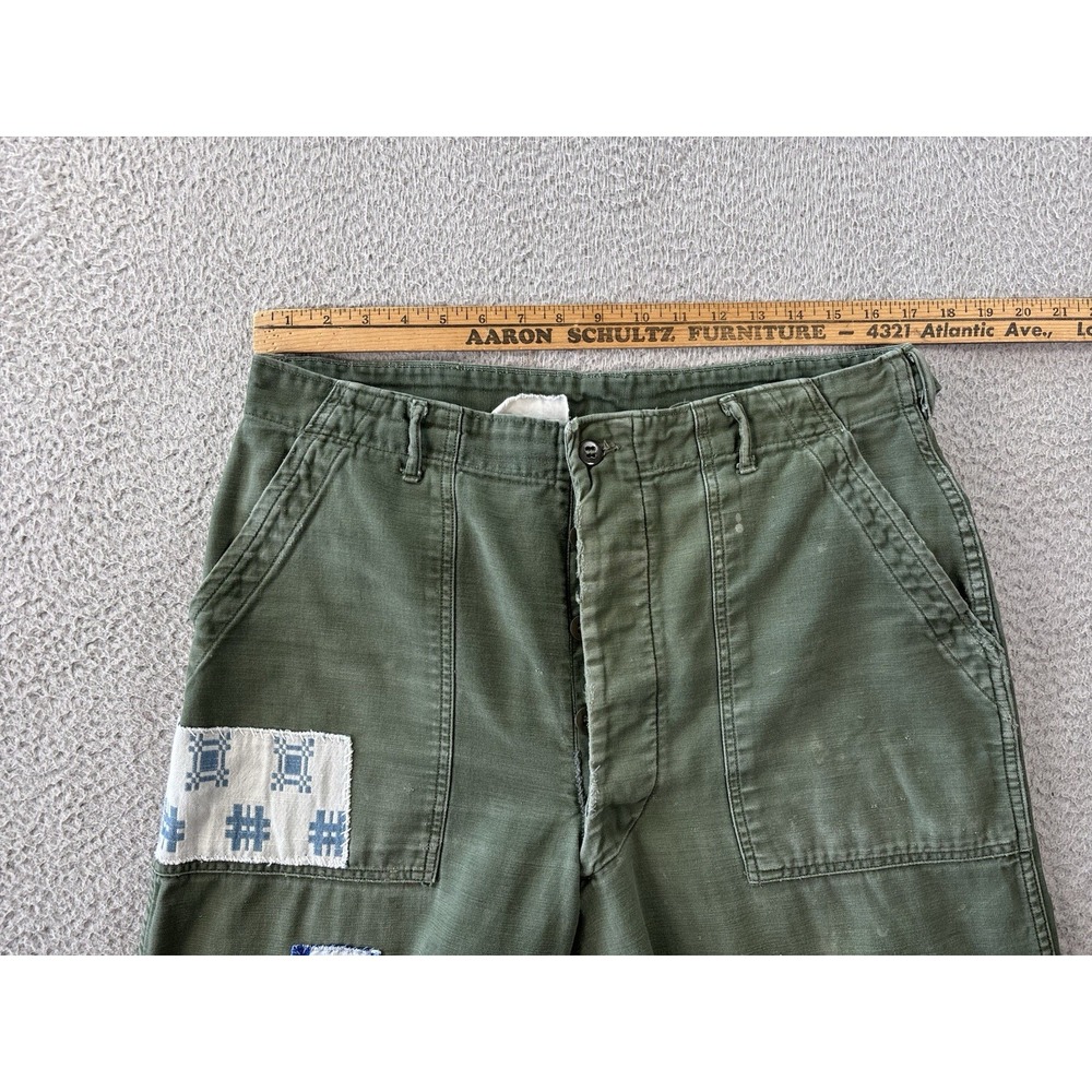 Vintage US Army OG-507 Baker Trousers Womens 34x23 Button Fly Distressed Patched - Picture 12 of 16